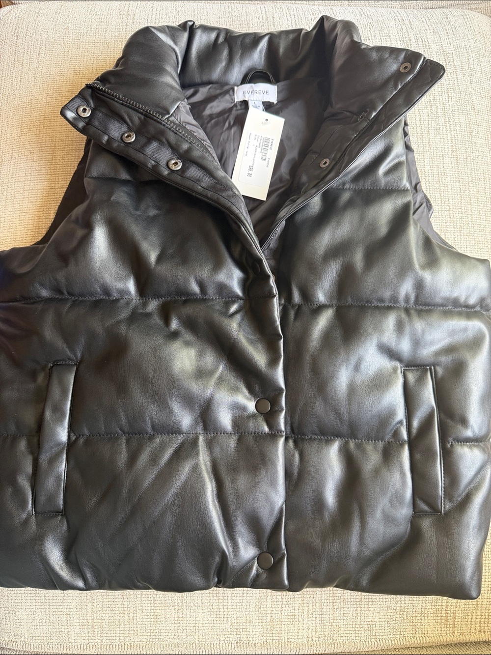 Evereve Women's Black Faux Leather Puffer Vest